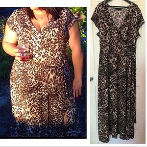 SNAP Cheetah Print Maxi Dress w/ Front Slit: 2X
